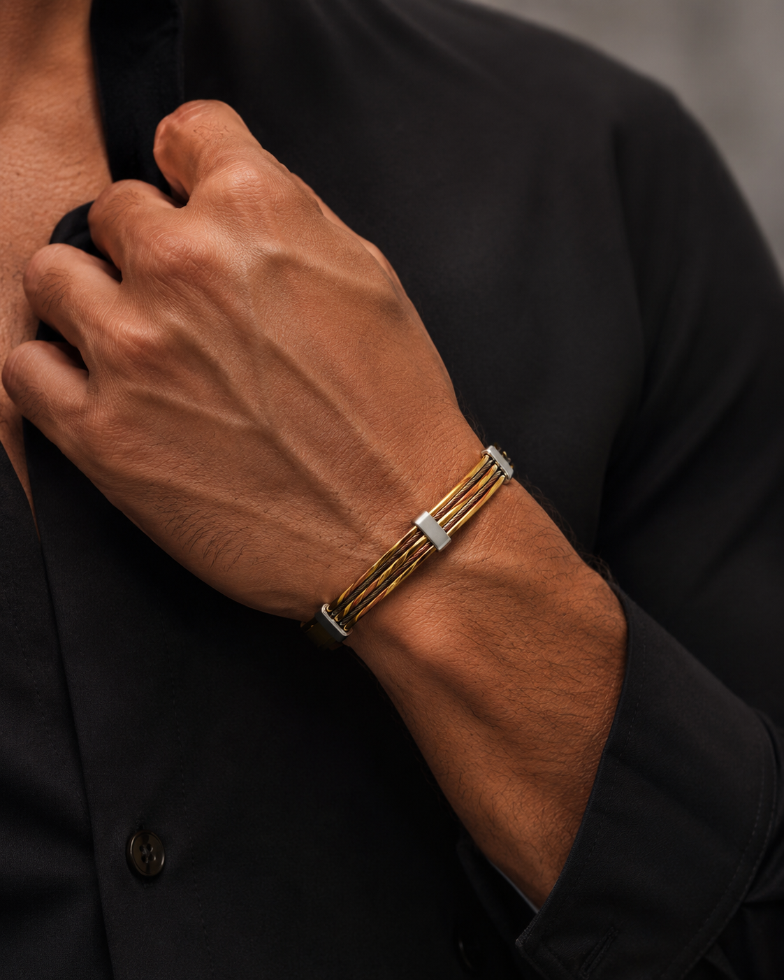 AURÉLIA AMORE LUXE 6™ Gold & Black 3-Layered Demi-Fine Bracelet for Men