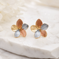 Tri-Tone Floral Stud Earrings for Women – Gold, Rose Gold & Silver-Tone Textured Flower Earrings