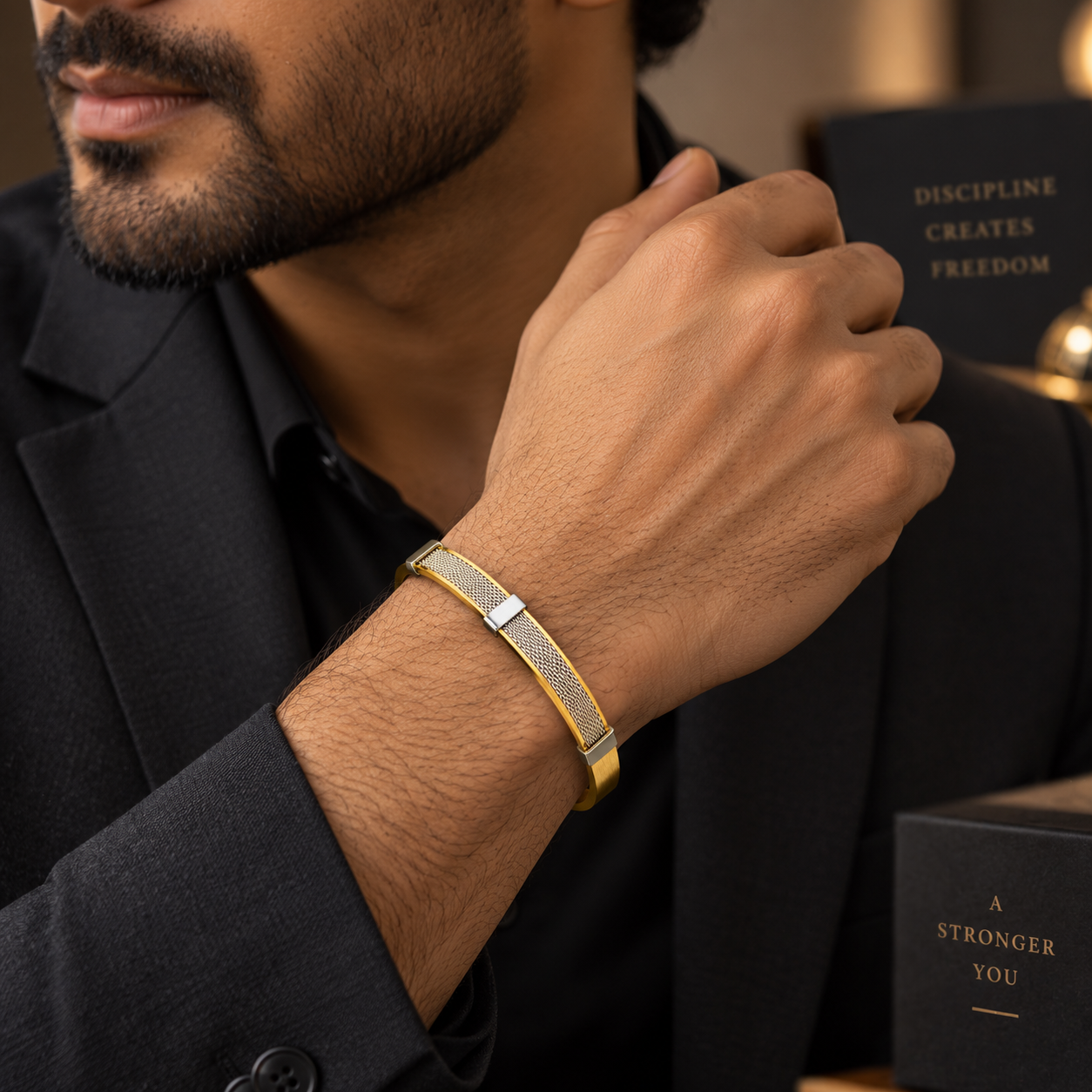 Men’s Dual-Tone Gold & Silver Mesh Bracelet – Minimalist Designer Bangle for Everyday & Party Wear