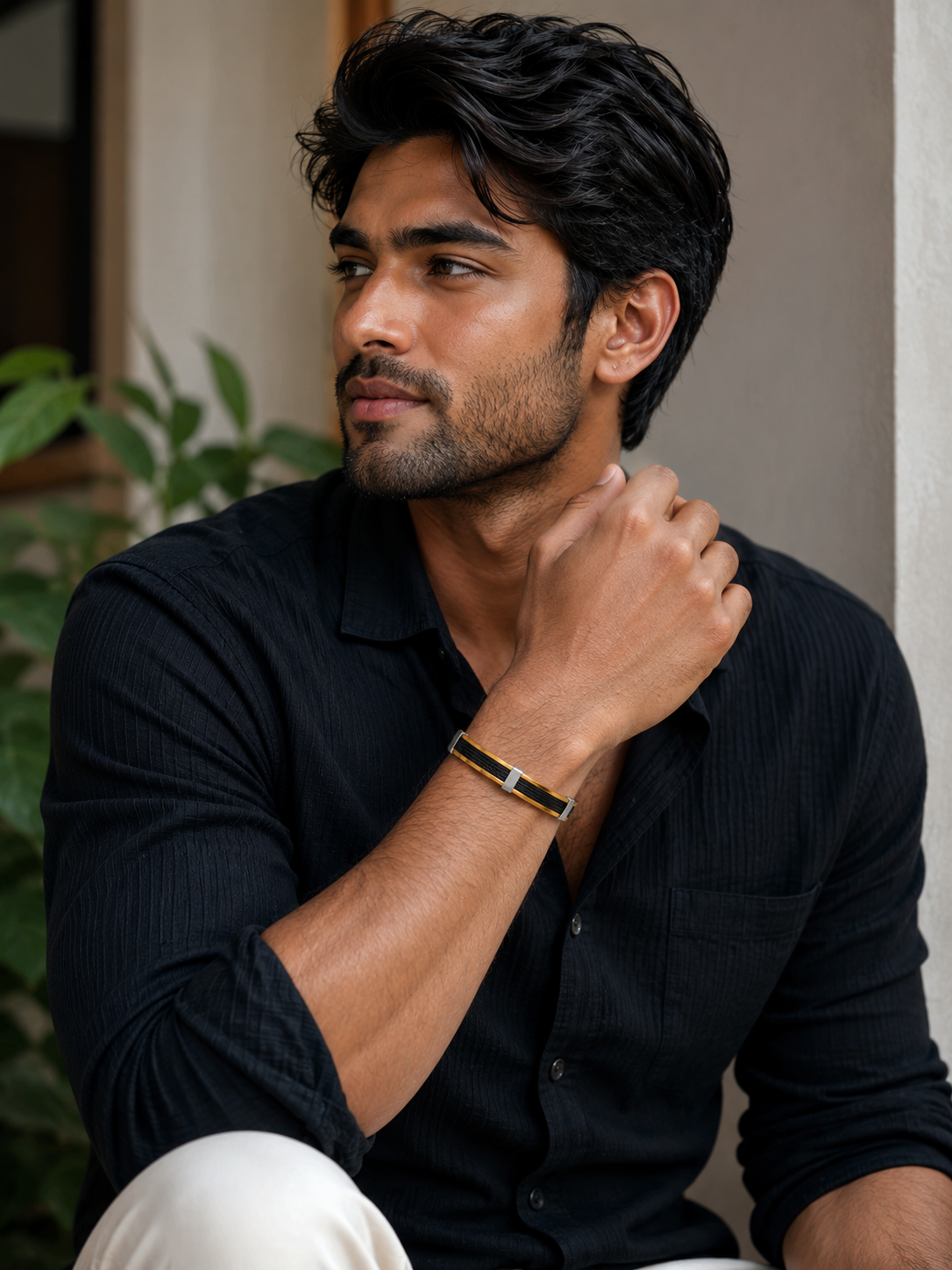 AMORE LUXE 6™ Rose Gold & Black Stainless Steel Anti-Tarnish Bracelet for Men | Waterproof Premium Kada