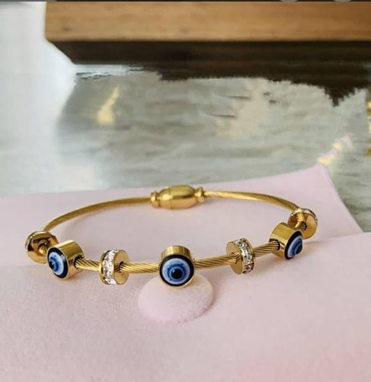 18K Gold Plated Evil Eye Bracelet – Waterproof, Anti-Tarnish Protection Charm for Daily Wear RGB478