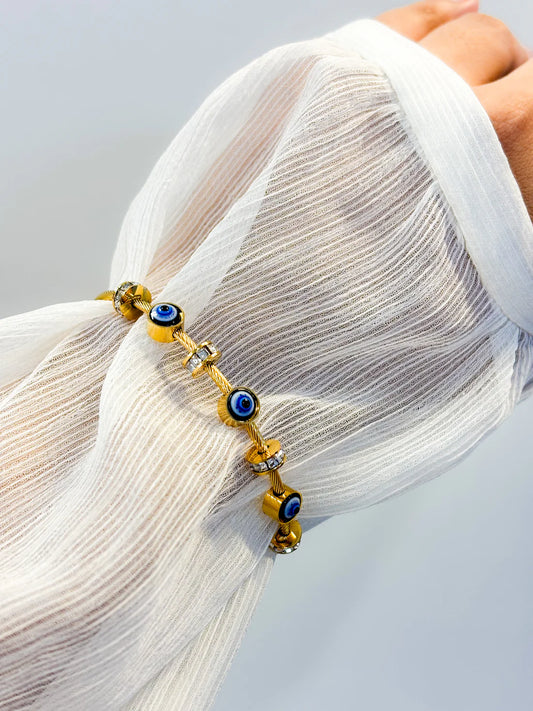 18K Gold Plated Evil Eye Bracelet – Waterproof, Anti-Tarnish Protection Charm for Daily Wear RGB478