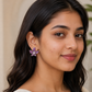 Purple Floral Pearl Stud Earrings for Women – Gold-Tone Enamel Flower Earrings - Soul Jewellery
