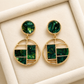 Emerald Green Marble Geometric Drop Earrings – Gold-Tone Statement Dangle Earrings for Women - Soul Jewellery