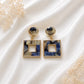 Blue Marble Geometric Square Drop Earrings for Women – Gold-Tone Statement Dangle Earrings