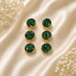 Emerald Green Marble-Effect Triple Drop Earrings for Women – Gold-Tone Long Statement Dangle