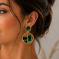 Emerald Green Marble Geometric Drop Earrings – Gold-Tone Statement Dangle Earrings for Women - Soul Jewellery