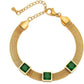 Luxury 18K Gold Plated Anti-Tarnish Green Crystal Bracelet – Elegant Mesh Chain Design for Women