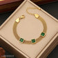 Luxury 18K Gold Plated Anti-Tarnish Green Crystal Bracelet – Elegant Mesh Chain Design for Women