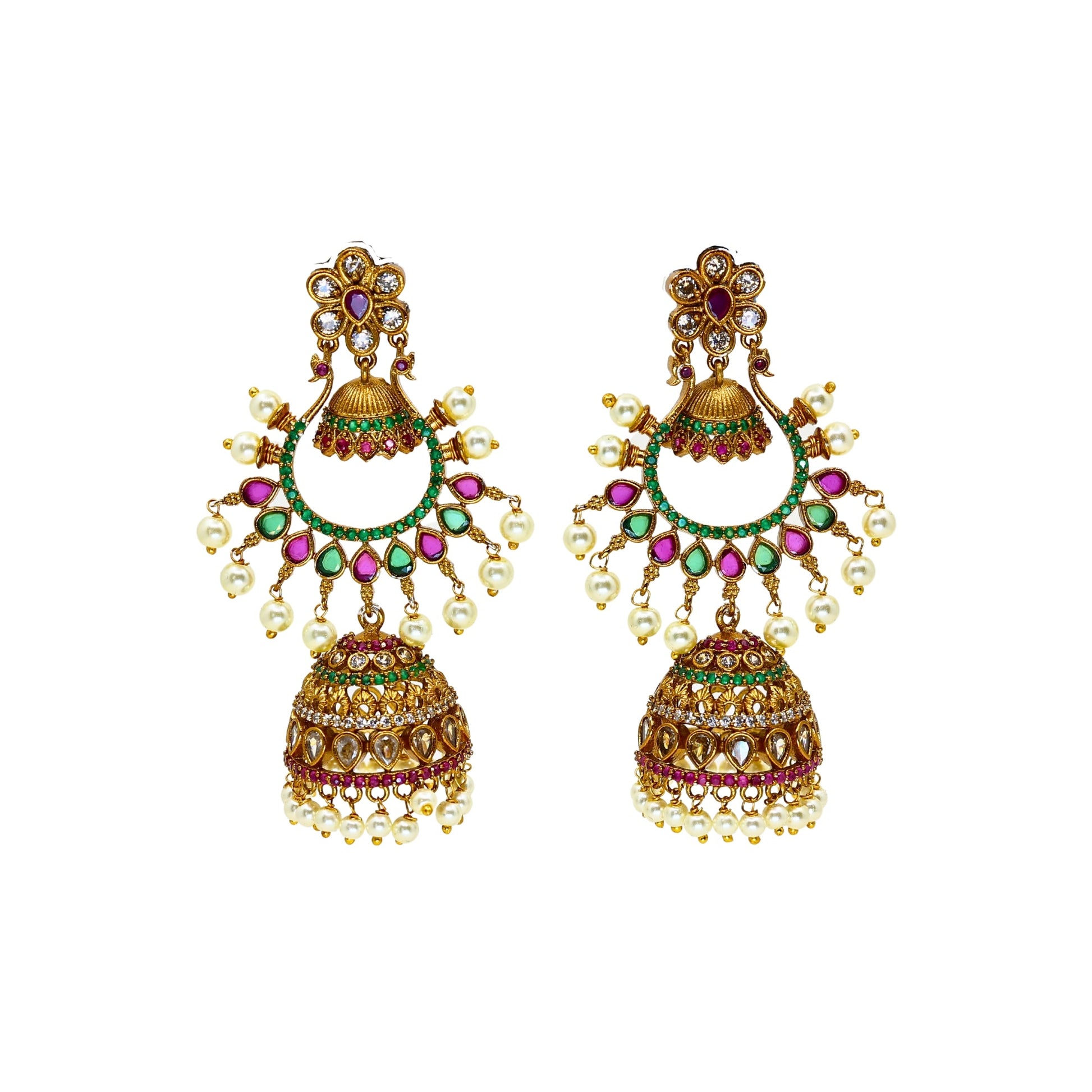 Premium Antique Gold Plated Karabi Jhumka Earrings with Flower Design - The Soul Jewellery