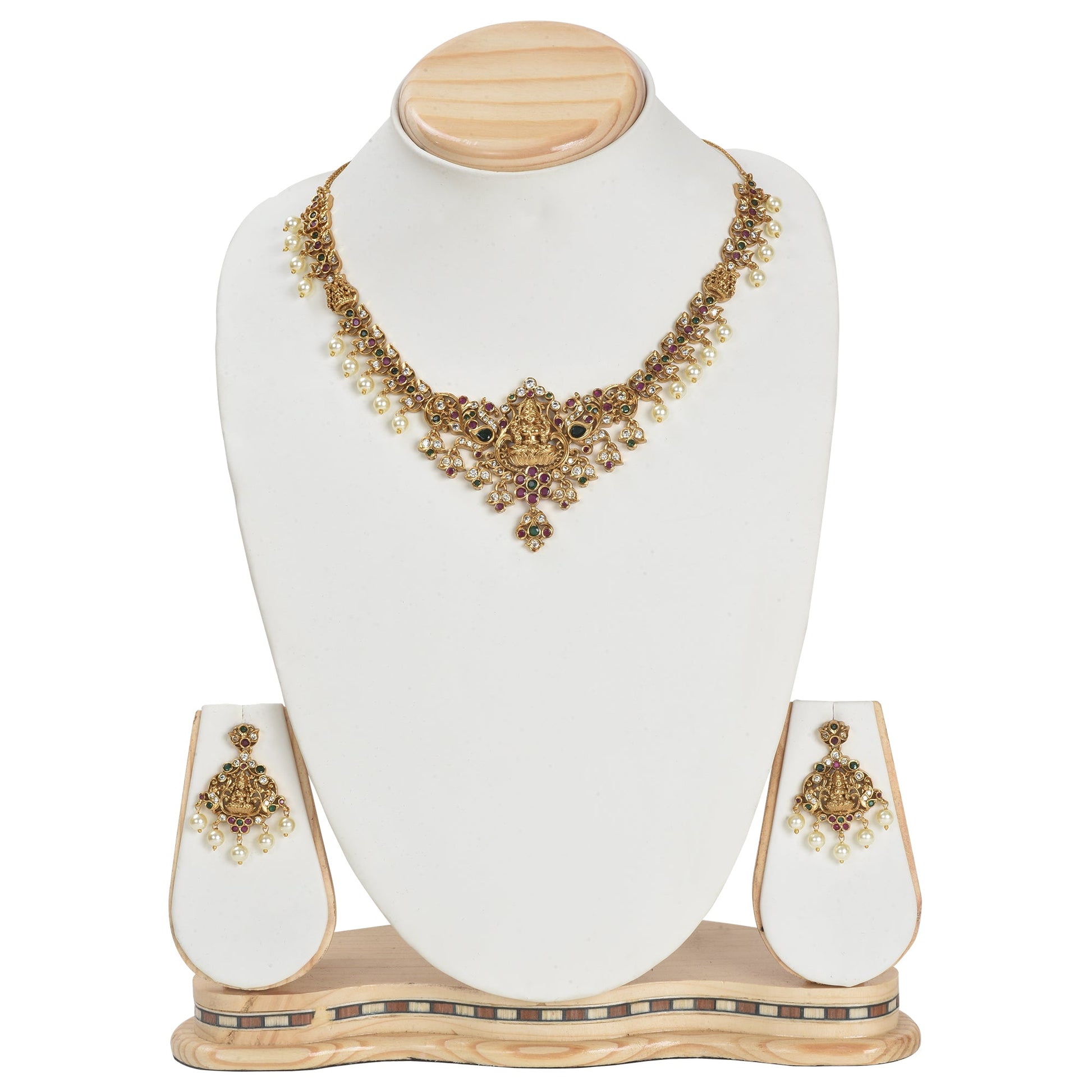 Deepti Antique Gold - Plated Short Necklace & Earring Set with Laxmi Devi motif - The Soul Jewellery