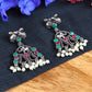 Red And Green Monalisa Stone Studded Silver Replica Temple Earrings GSE400RG - The Soul Jewellery