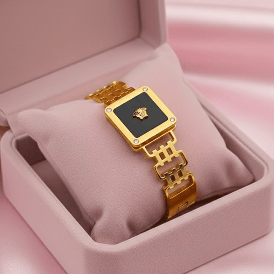 Imperial Prosperity 8™ Black Enamel Medusa H Cuff Bracelet for Men – Anti-Tarnish Demi-Fine Kada - The Soul Jewellery