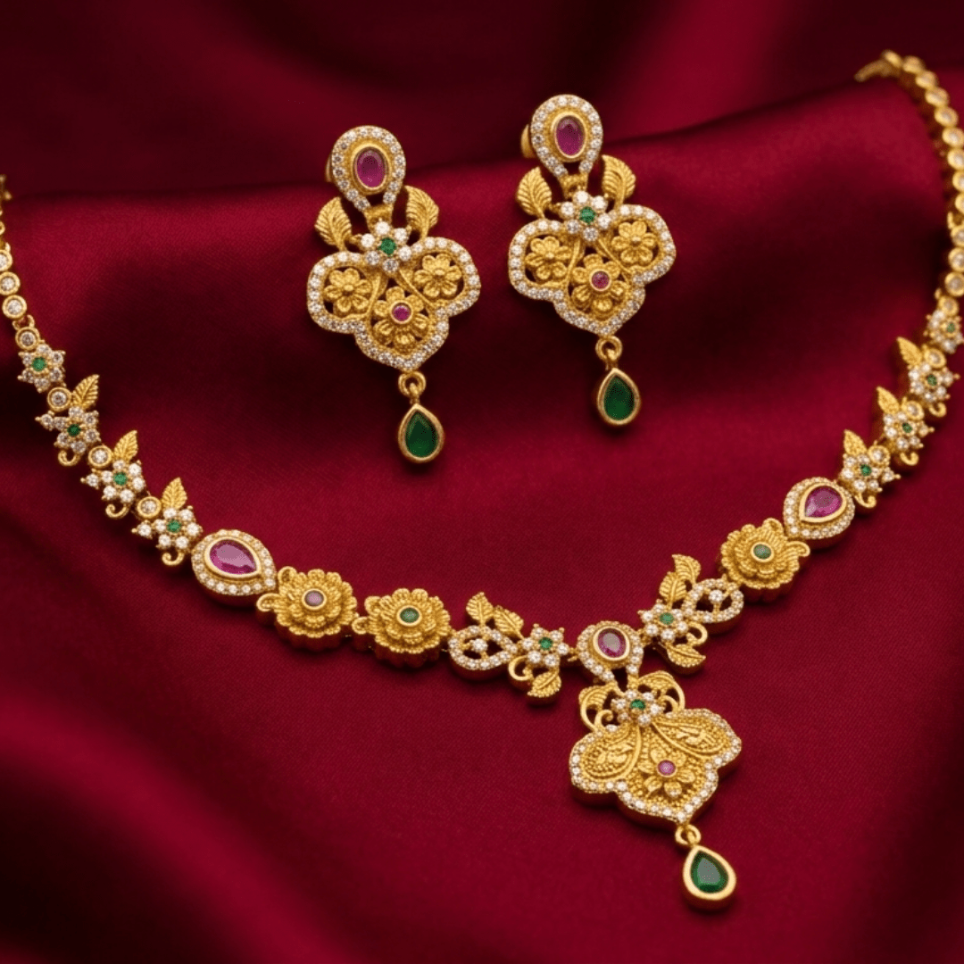 Traditional Temple Necklace Set with Earrings – Gold Plated Bridal Kundan Jewelry Set - The Soul Jewellery