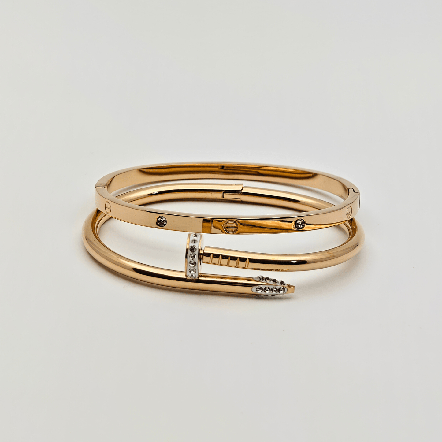 Refined Radiance: Dual 18K Gold Plated Bangles with Elegant Crystal Embellishments RGB212 - The Soul Jewellery