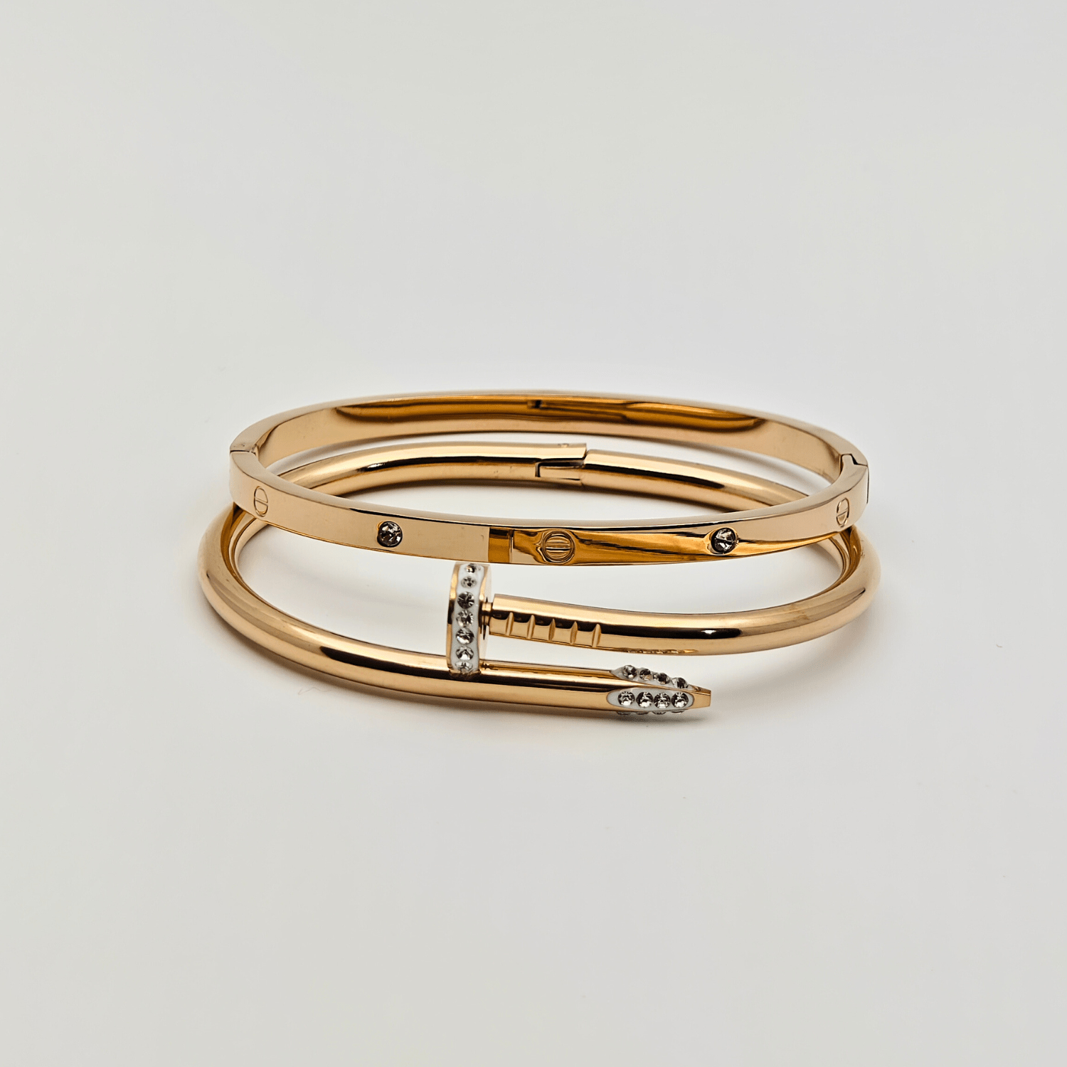 Refined Radiance: Dual 18K Gold Plated Bangles with Elegant Crystal Embellishments RGB212 - The Soul Jewellery