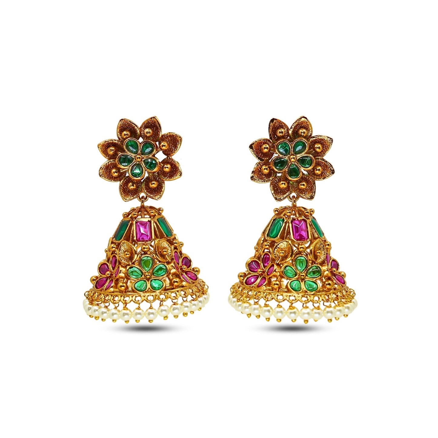 Mohini Antique Matte Gold Plated Jhumka Earrings - The Soul Jewellery