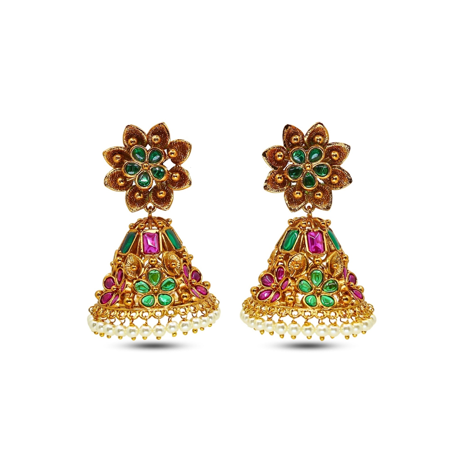 Mohini Antique Matte Gold Plated Jhumka Earrings - The Soul Jewellery