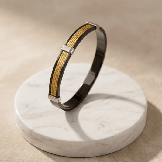 Titan Rope Aura 27™ Men’s Gold & Black Bracelet – Premium Cable Kada | Anti - Tarnish Luxury Minimal Cuff - The Soul Jewellery