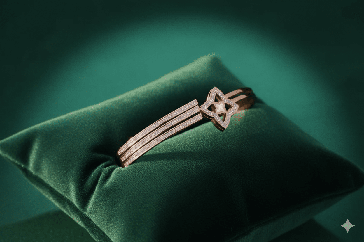 Luxury Rose Gold Clover Bangle Bracelet with CZ Accents | Anti - Tarnish Elegant Bracelet for Women - The Soul Jewellery