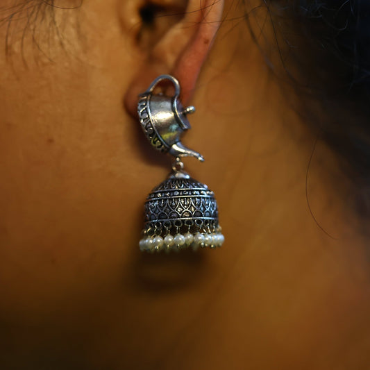 Silver Replica Oxidized Kettle Jhumka Earring - The Soul Jewellery