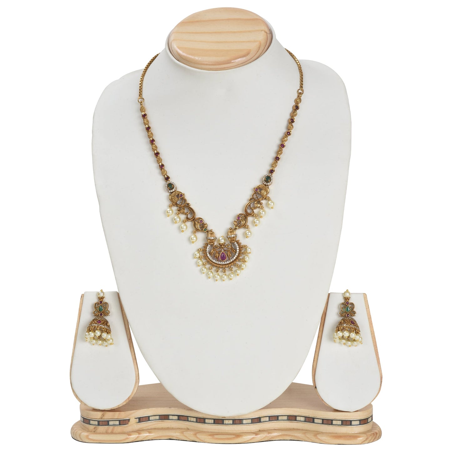Ayanika Antique Gold - Plated Short Necklace & Jhumka Earring Set - The Soul Jewellery