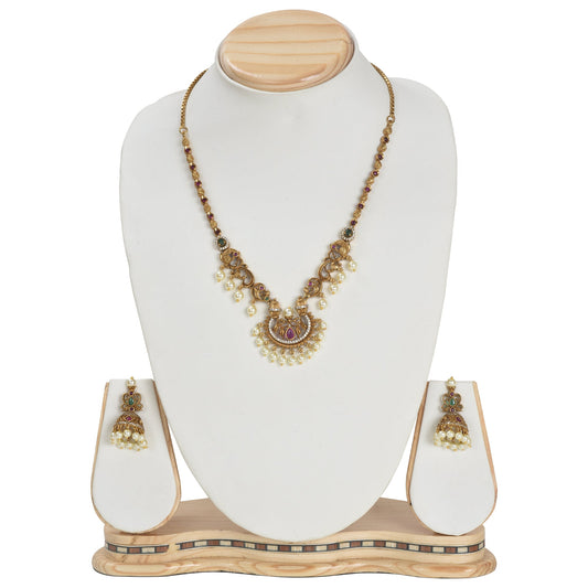 Ayanika Antique Gold - Plated Short Necklace & Jhumka Earring Set - The Soul Jewellery