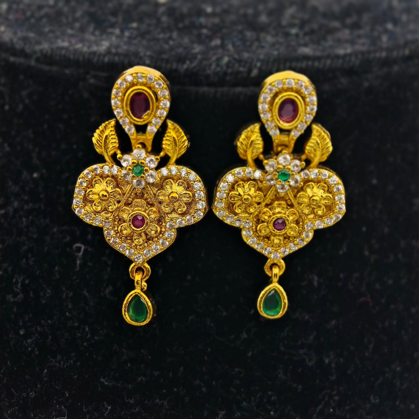 Traditional Temple Necklace Set with Earrings – Gold Plated Bridal Kundan Jewelry Set - The Soul Jewellery