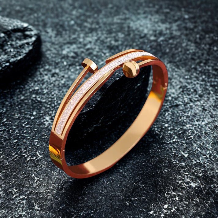 Gold Plated Anti-Tarnish Classy Bracelet for Women – Designer Bangle with Nail-Inspired CZ studded - The Soul Jewellery