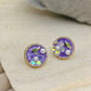 AntiTarnish Purple Enamel Stud Earrings with Pearl & Floral Detailing – Everyday Statement Jewelry - The Soul Jewellery