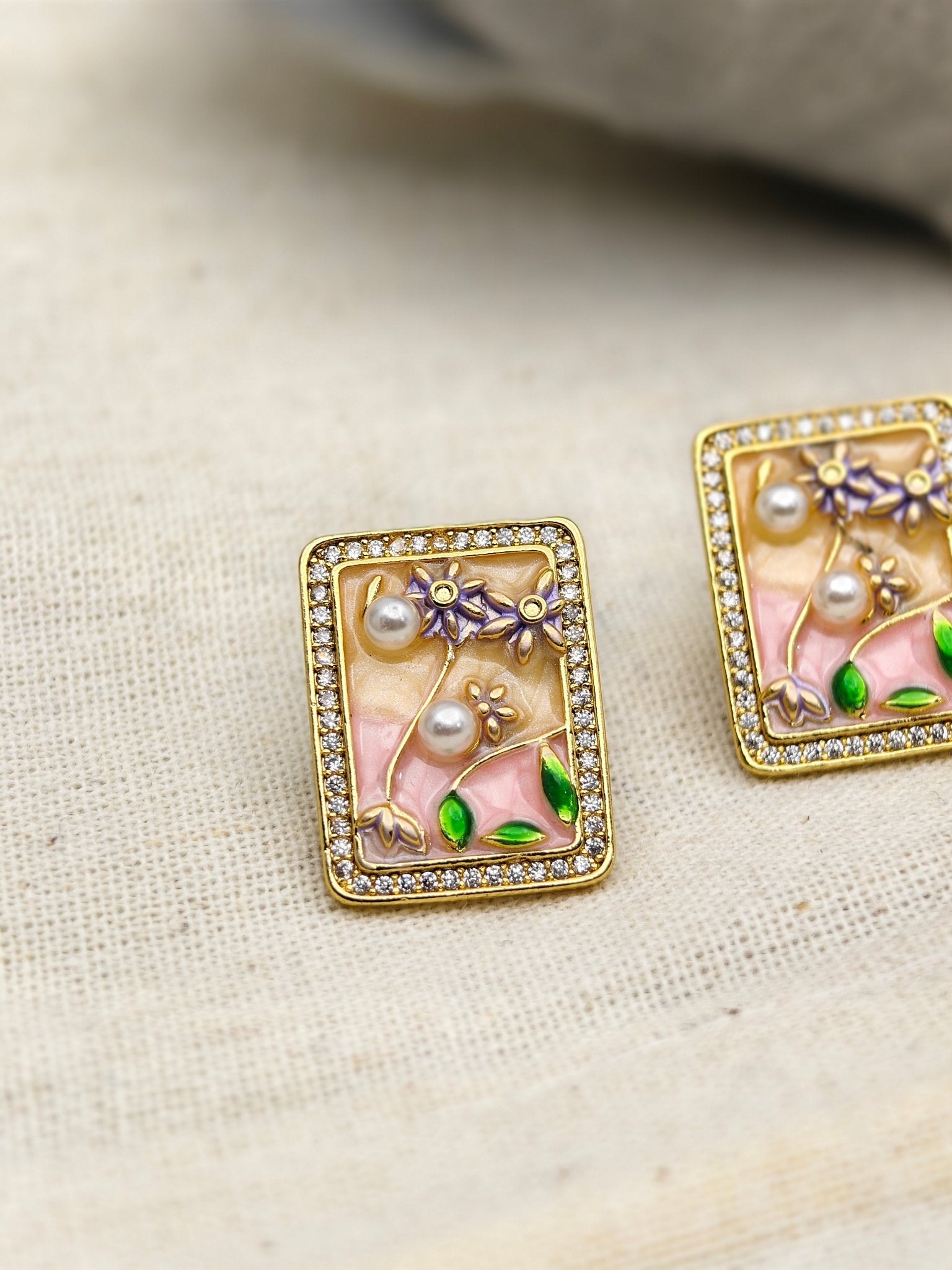 Aurelia PearlGarden Luxe Demi - Fine Anti - Tarnish Enamel Crystal Stud Earrings for Women - The Soul Jewellery