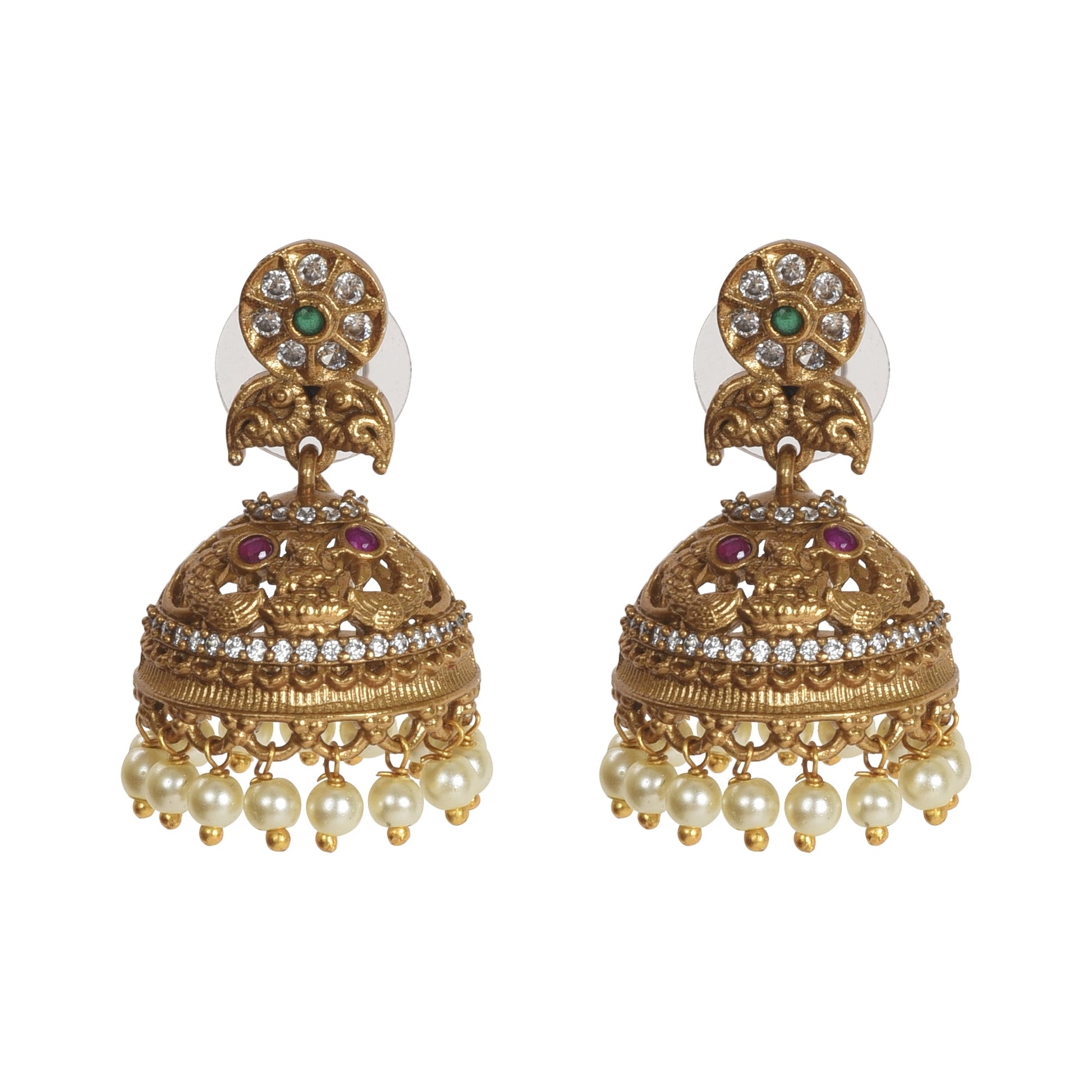 Amrita 22K Antique Matte Gold Plated Short Necklace Set with Lakshmi Devi Motif - The Soul Jewellery