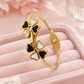Elegant 18K Gold Plated Clover Flower design Bangle with Black and White Enamel Accents for Women - The Soul Jewellery
