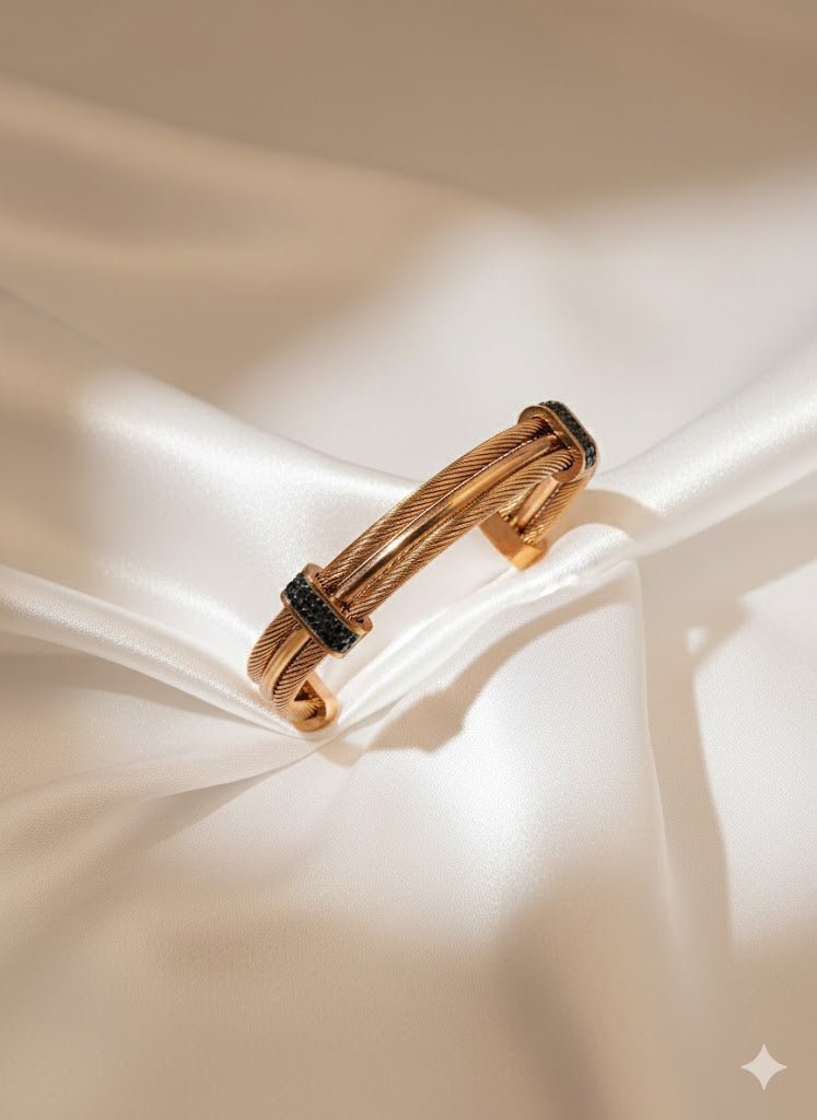 AURÉLIA NOIR ÉLITE Demi - Fine Cable Gold - plated Bracelet for Men & Women - Anti tarnish Kada - The Soul Jewellery