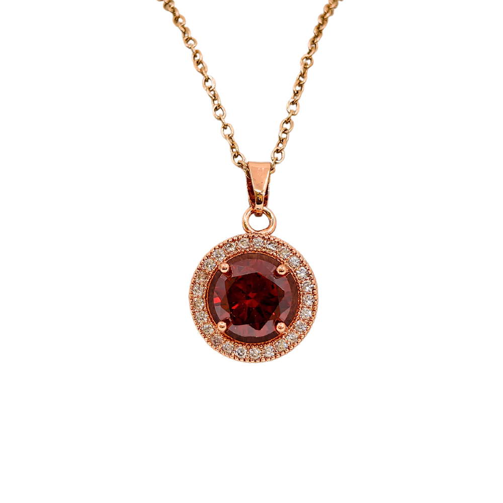 18K Rose Gold Plated Anti Tarnish Ruby Chain Pendant Necklace RGCP101 - The Soul Jewellery
