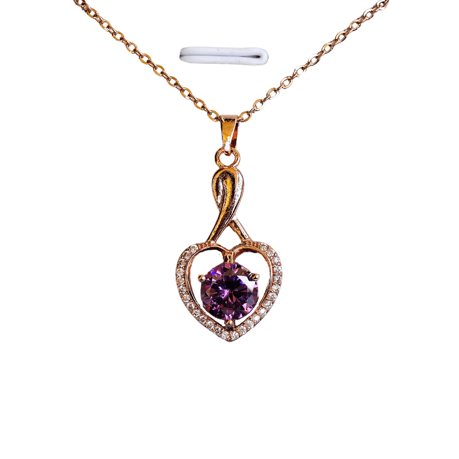 Purple Heart Anti Tarnish 18K Rose Gold Plated Stainless Steel Chain Pendant Set RGCP133 - The Soul Jewellery