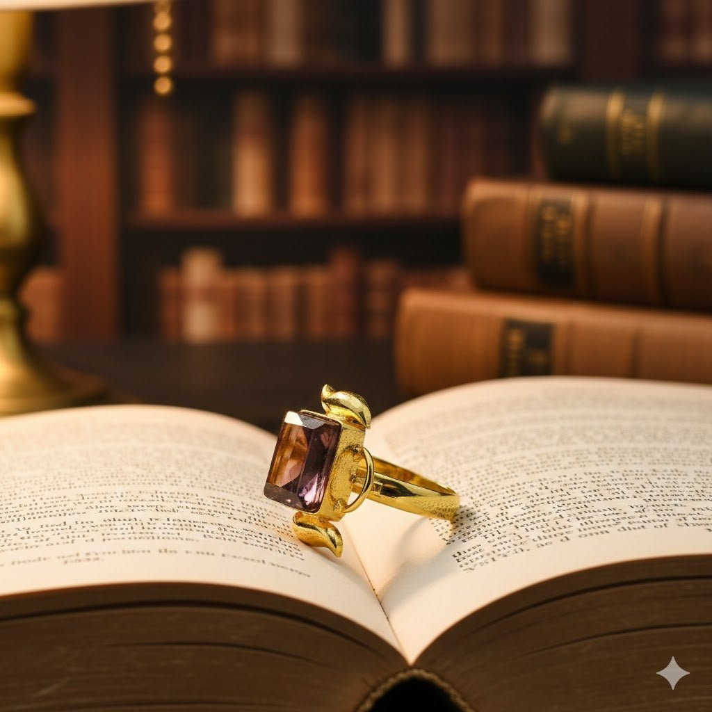 Premium Gold - Plated Adjustable Brass Ring with Natural Stone – Statement Ethnic Jewelry for Women - The Soul Jewellery