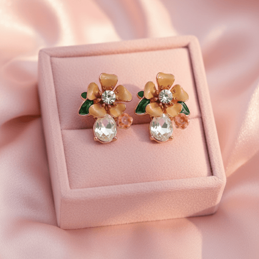 Aurelia PeachBlossom Luxe Demi-Fine Anti-Tarnish Enamel Crystal Stud Earrings for Women - The Soul Jewellery