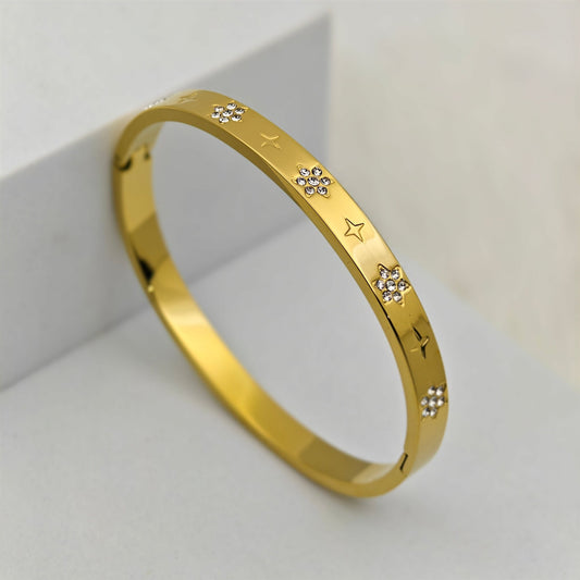 Elegant 18K Gold Plated Anti - Tarnish Bracelet with CZ Floral & Star Accents – Timeless Sparkle RGB464 - The Soul Jewellery