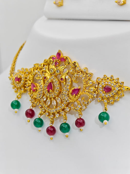 Anumita Antique Nakshi Choker Set with Peacock Motif– Traditional Temple Jewelry MGNC309 - The Soul Jewellery