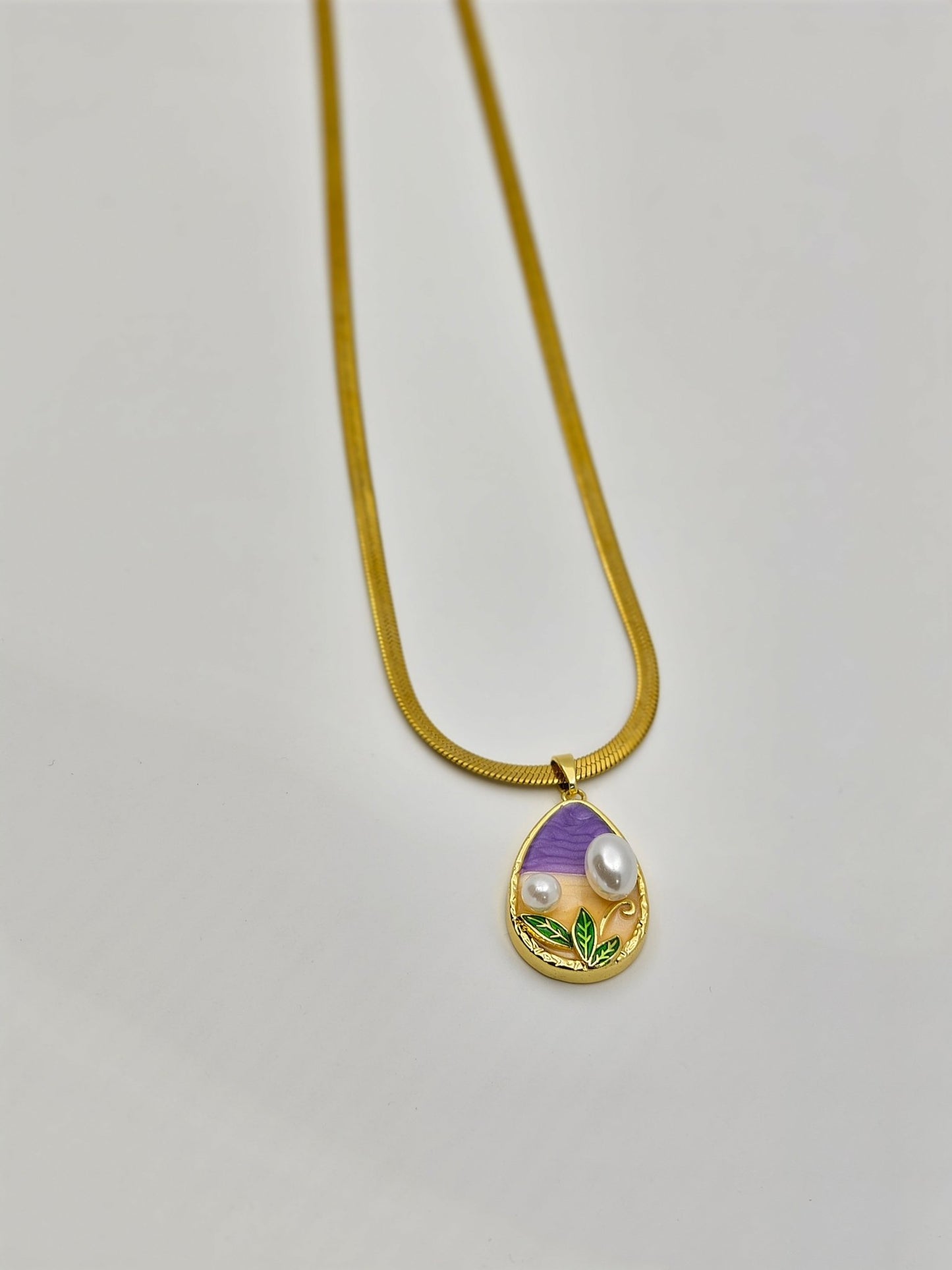 Aura 108 Pearl Bloom Anti - Tarnish Enamel Pendant – Gold Chain Necklace for Feminine Charm - The Soul Jewellery