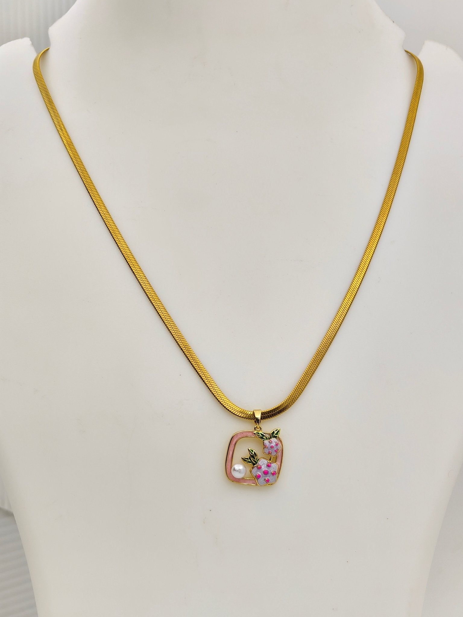 Luxury Anti - Tarnish Pink Floral Pearl Pendant Chain for Women | 18K Gold Plated Daily Wear Necklace | Good Luck Jewellery Gift – Series 777 - The Soul Jewellery