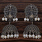 Mayura Pearl Jhumka Earrings for Women – Oxidized Silver Peacock Dome Earrings with Pearl Drops - The Soul Jewellery