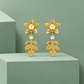 Gold-Tone Stainless Steel Floral Leaf Drop Earrings for Women | White Flower & Crystal Dangle Earrings - Soul Jewellery