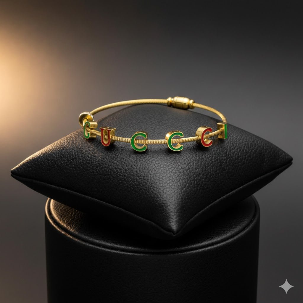 Demi Fine Gucci - Inspired Charm Bracelet for Women – Anti - Tarnish Cable Bangle Enamel Letter Charms - The Soul Jewellery
