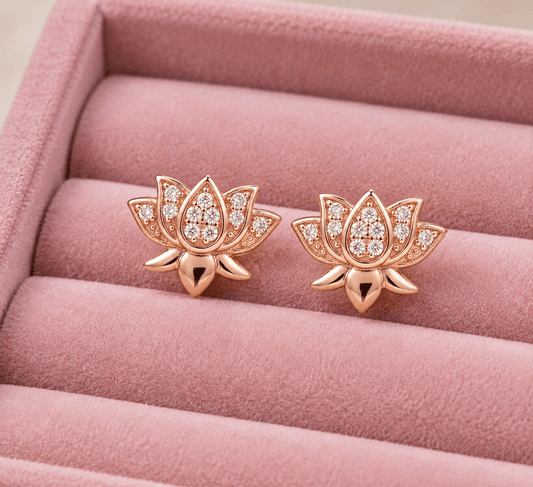 18K Rose Gold Plated Crystal Lotus Flower Demi Fine Stainless Steel Stud Earrings for Women - Soul Jewellery