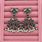 Oxidised Elephant Pearl Earrings for Women – Boho Tribal Earrings with Green & Red Stones - The Soul Jewellery