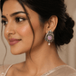 Aurelia Pink Stone Oxidised Earrings for Women – Silver Peacock Leaf Ear rings with Pearl Drops - The Soul Jewellery