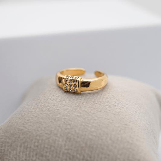 Elegant Anti - Tarnish 18K Yellow Gold Plated Arin Adjustable Ring with Crystal Accents – Timeless and Stylish Design RGR201 - The Soul Jewellery