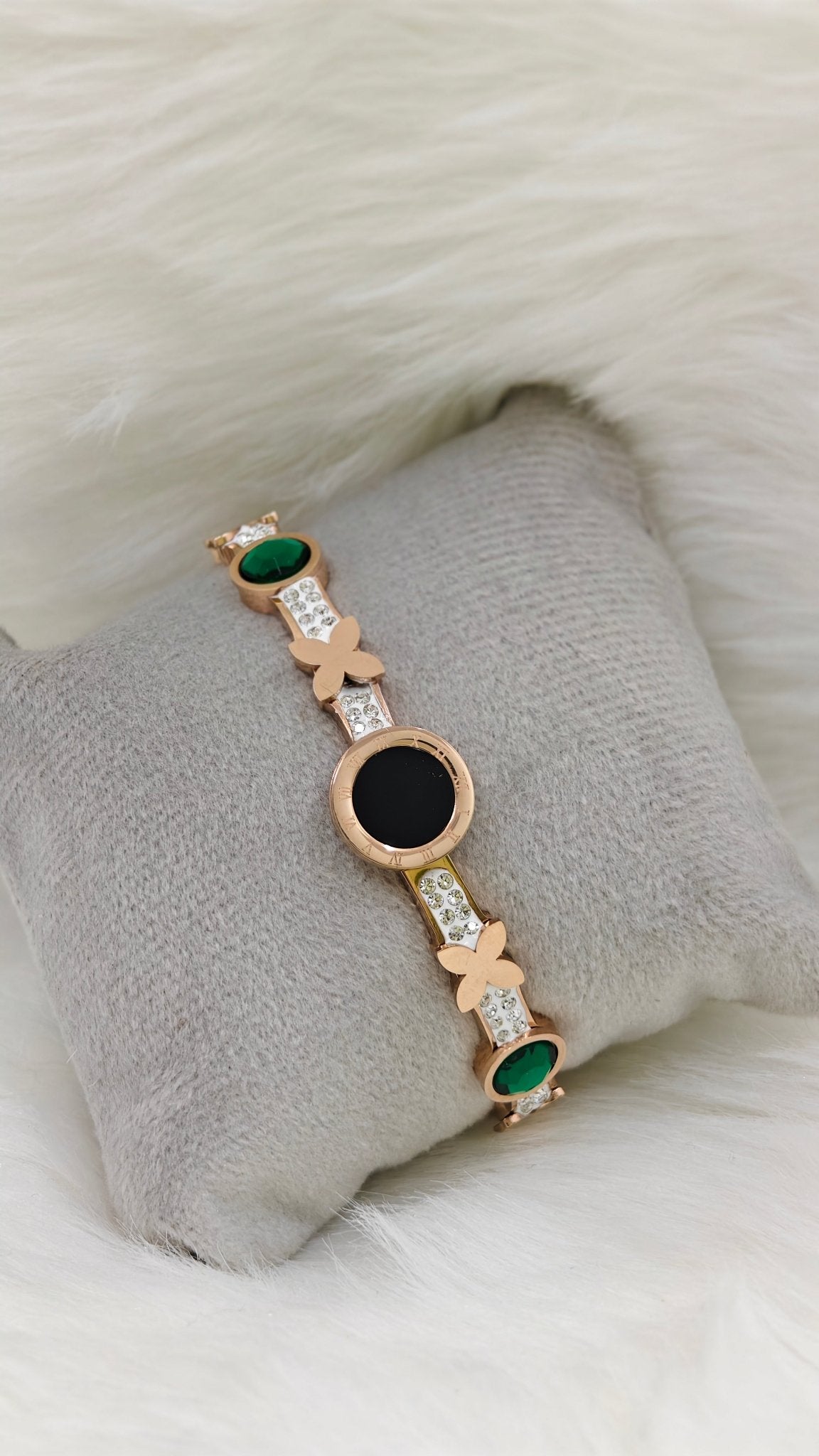 Crystal Clock Rose Gold Anti Tarnish Openable Bangle RGB158 - The Soul Jewellery